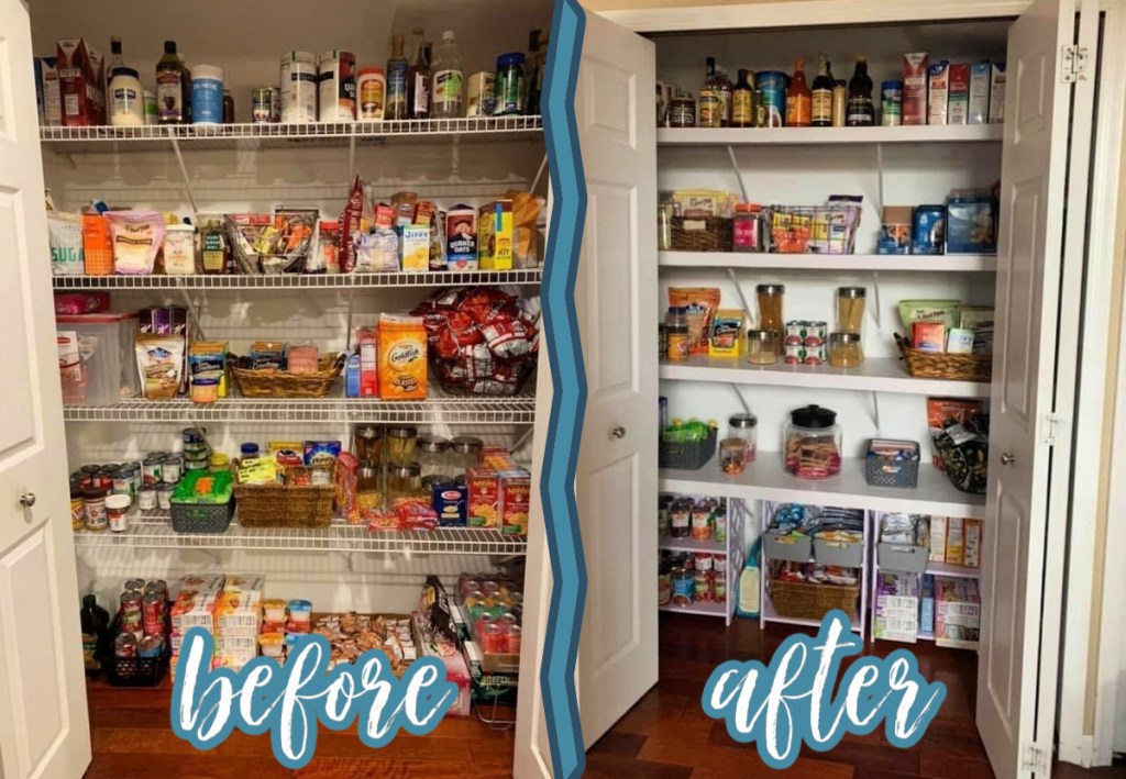 side by side before and after of pantry make over