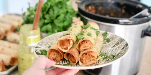 Make the BEST Jalapeño Popper Chicken Taquitos in Your Crockpot!