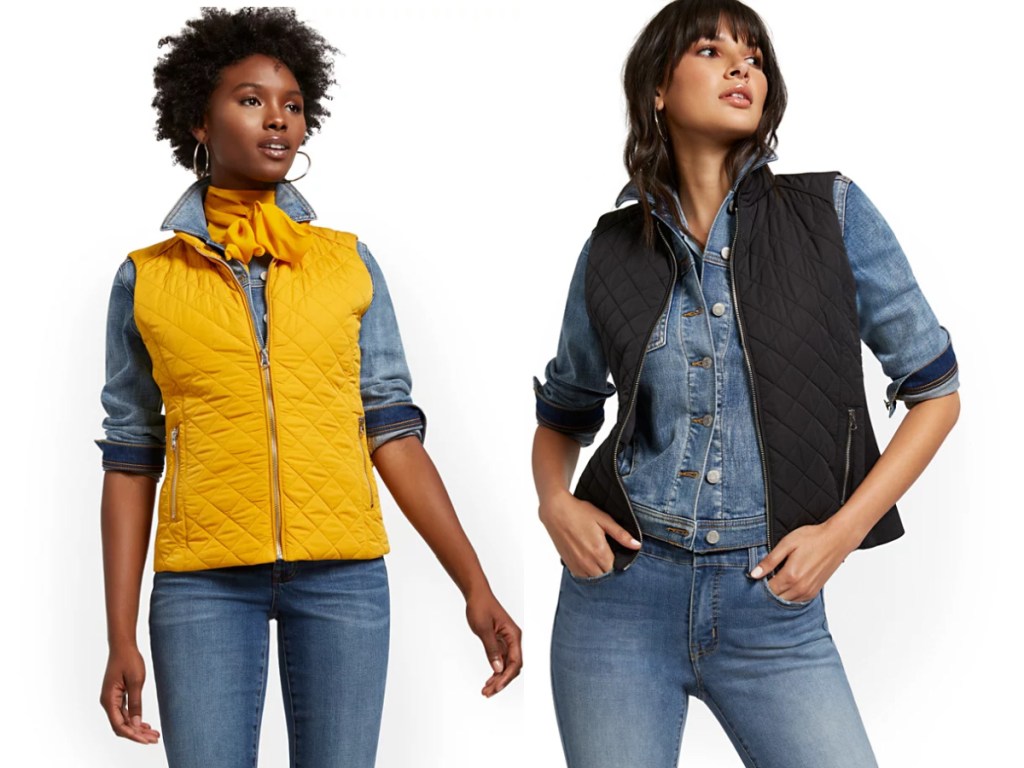 yellow and black womens vests on two women