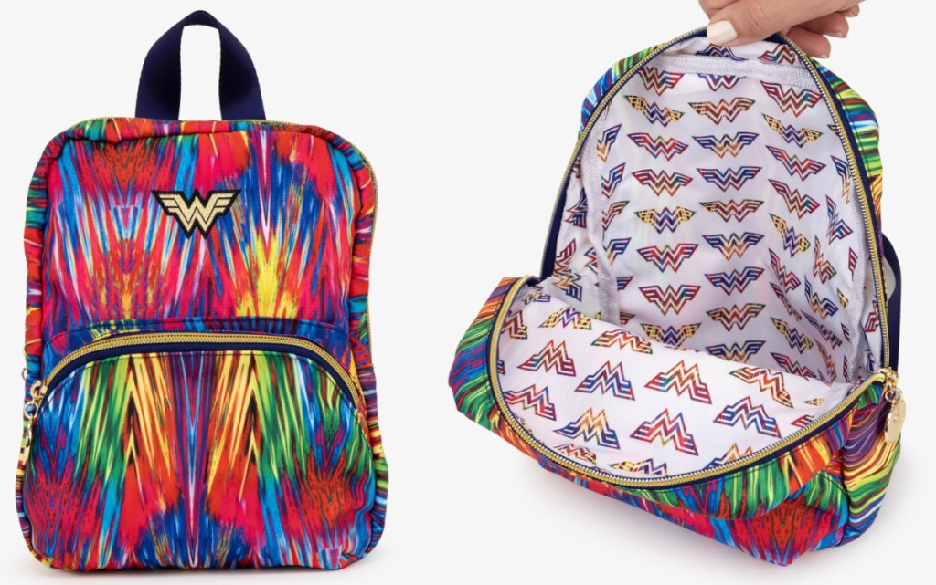 Wonder Woman backpack shut and opened