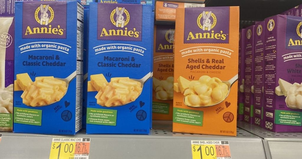 Annies Mac n Cheese on store shelf