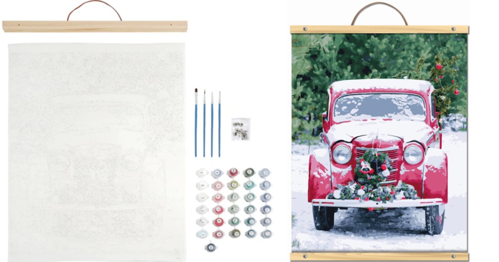 red truck with wreath painting kit