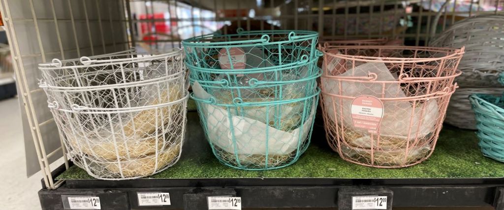 three wire baskets on a shelf at Michaels