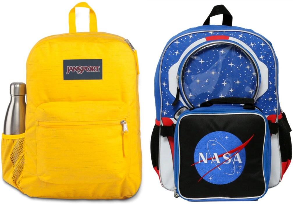 yellow backpack and space backpack