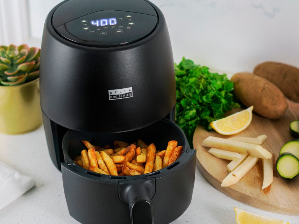 Bella Pro Series 2-Quart Touchscreen Air Fryer with french fries