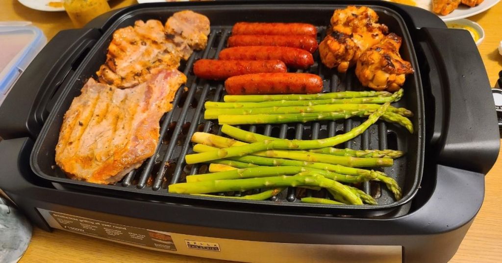 indoor grill with food on it