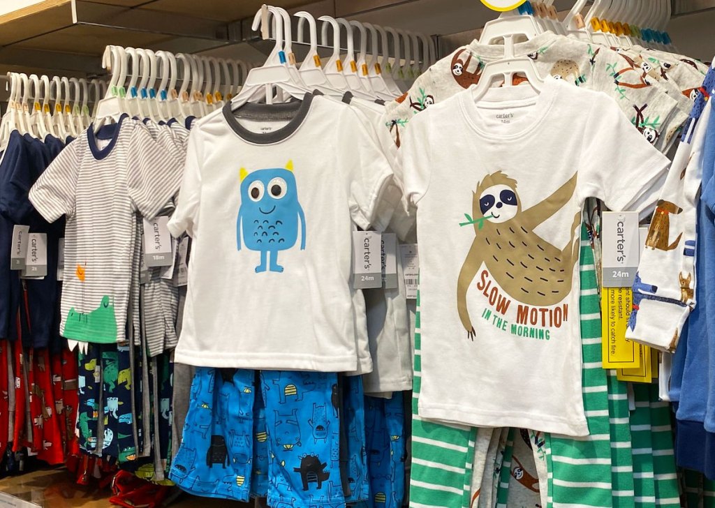 carter's boys pajama sets on display at store