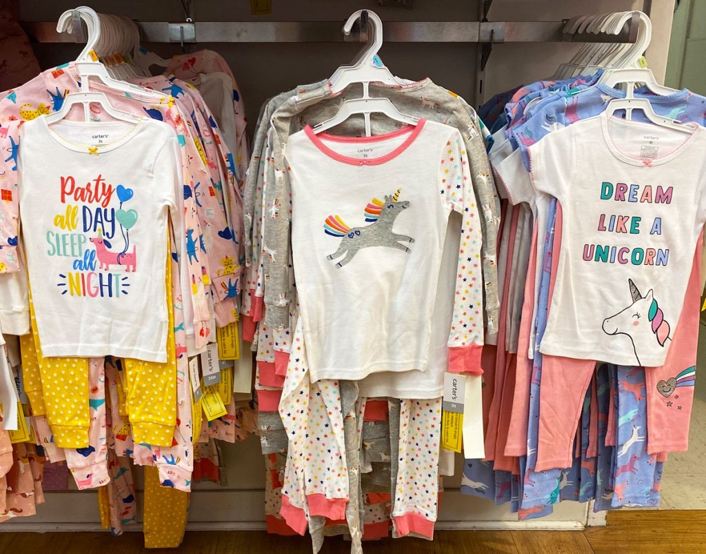carters girls pajama sets on display at store