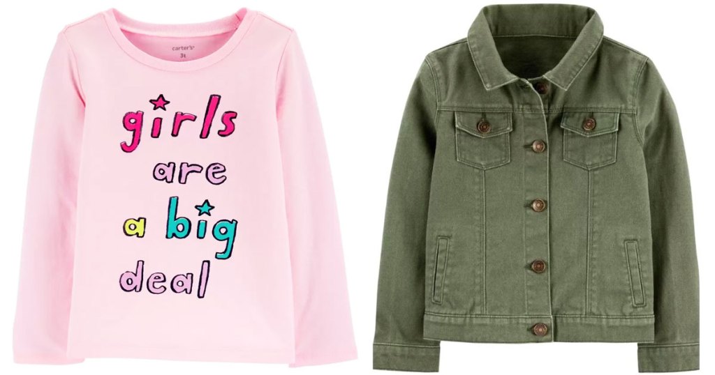 carters pink shirt and olive green jacket
