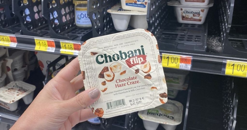 hand holding Chobani Yogurt