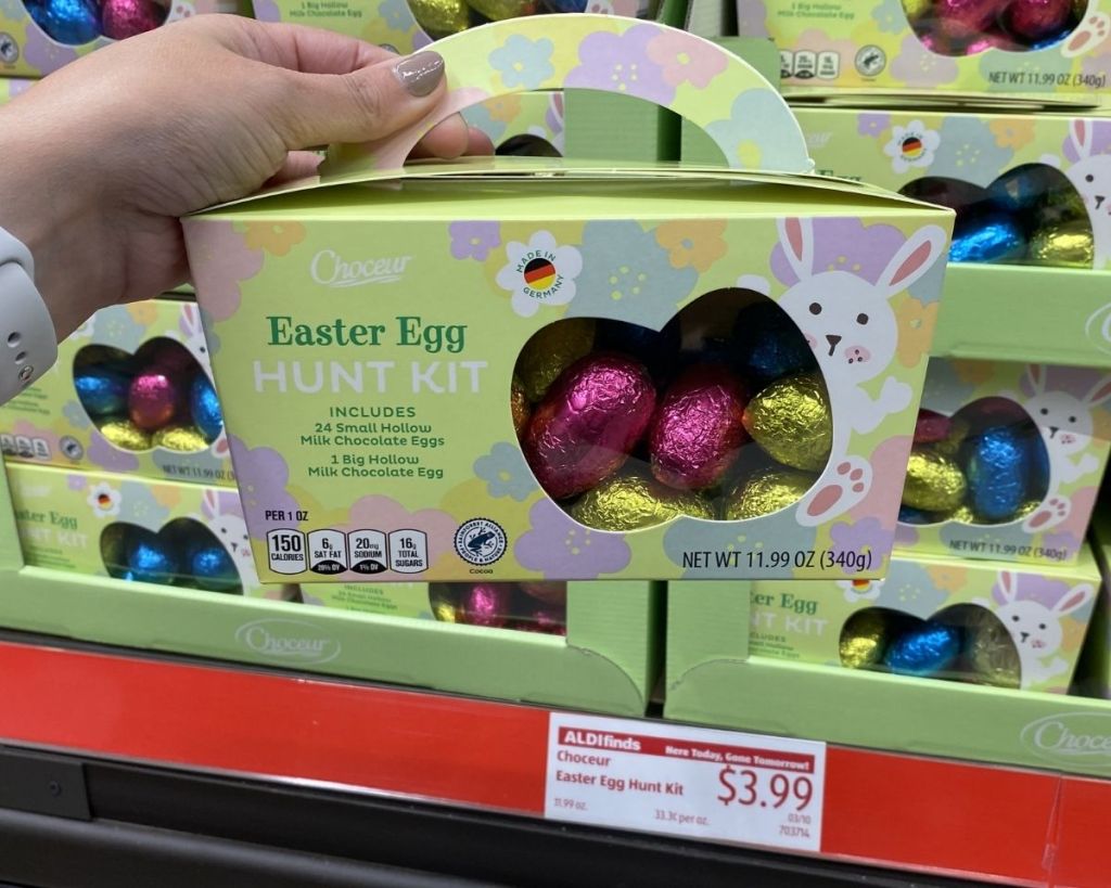 hand holding Choceur Easter Egg Hunt Kit in store