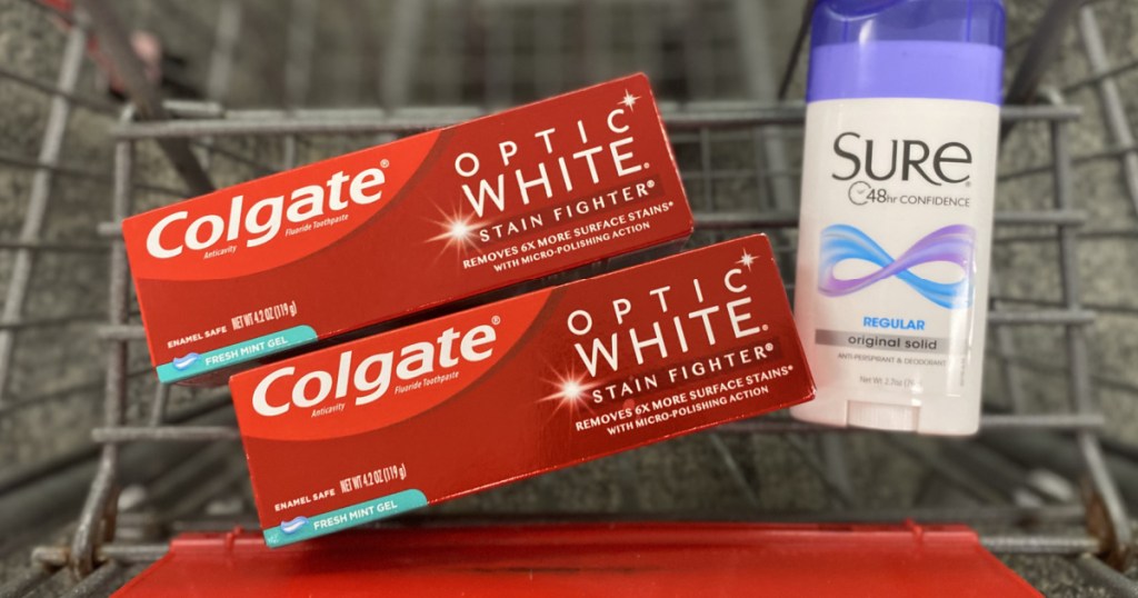 toothpaste and deodorant in cart 