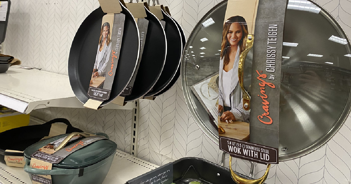 cookware on a target store wall display