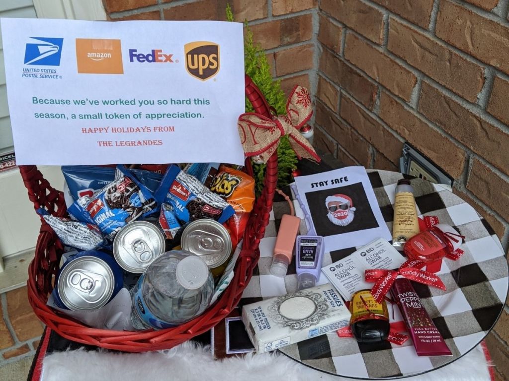 Baskets with snacks and drinks for delivery drivers