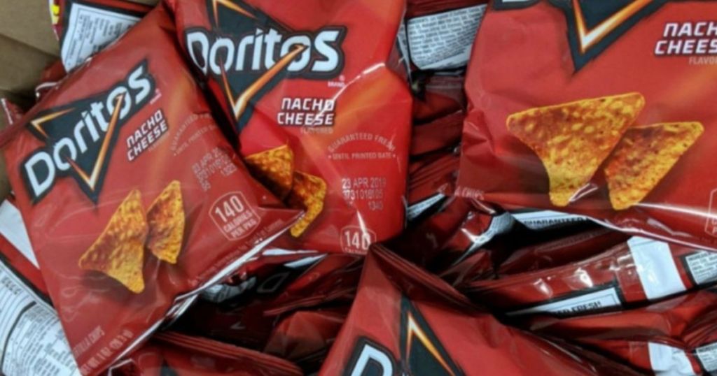 Doritos Nacho Cheese chips bags in a box