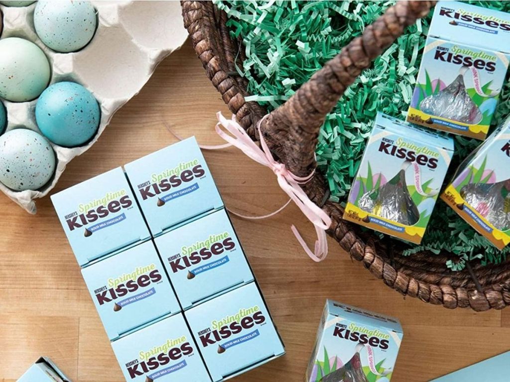 Easter Hershey Kisses in an easter basket