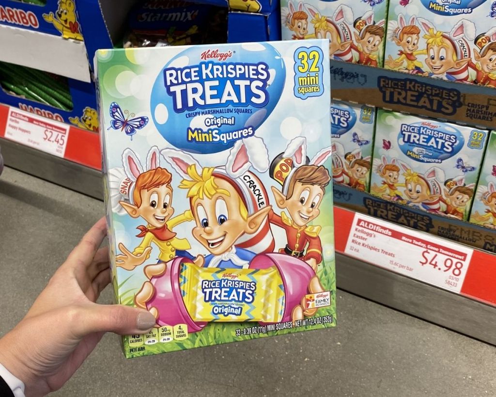 hand holding Easter Rice Krispies Treats in store