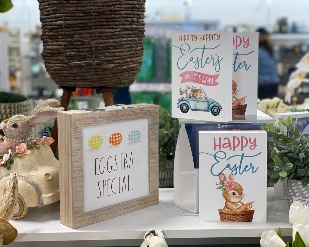 3 Easter Signs on shelf in store