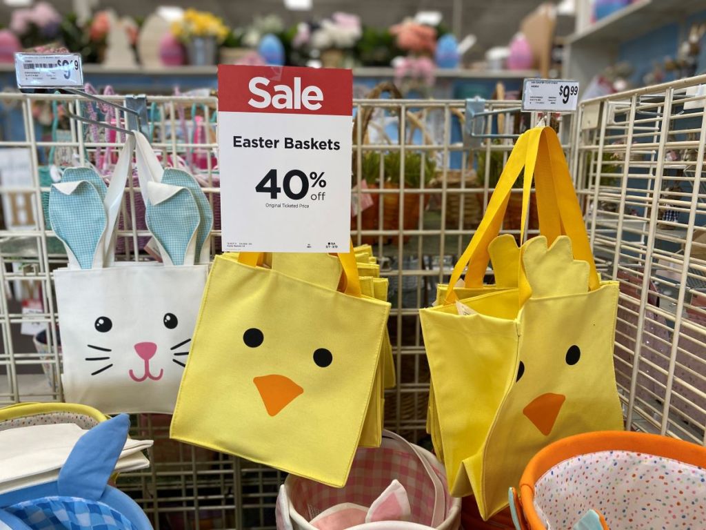 Easter Totes on display at Michaels