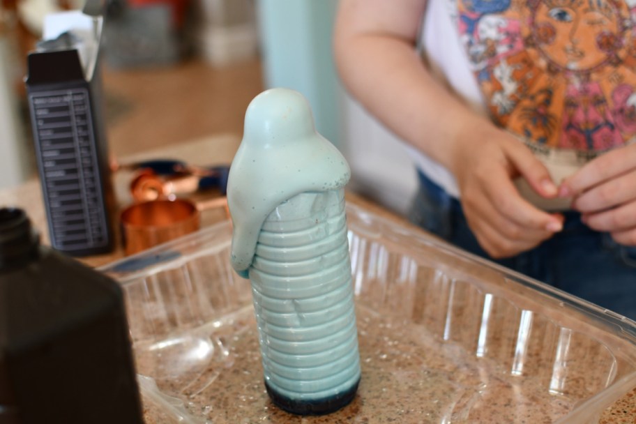 An Elephant toothpaste experiment exploding out of a bottle