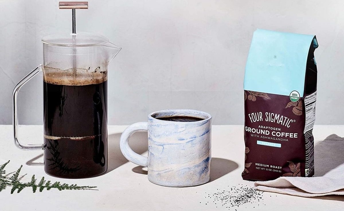 Four Sigmatic Coffee, mug and french press