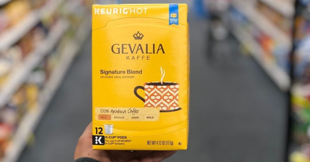 hand holding Gevalia K-Cups in store