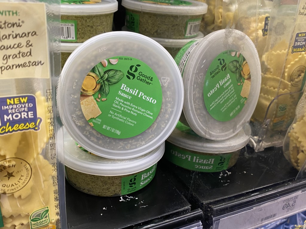 multiple containers of good & gather pesto at target 