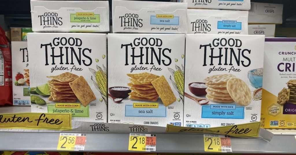 Good Thins Crackers on shelf in store