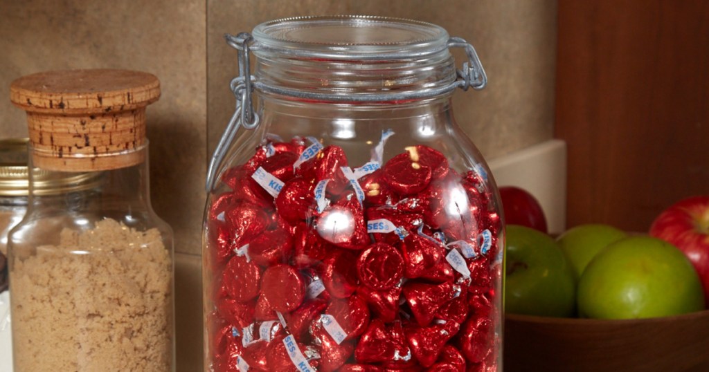 hershey's kisses in glass jar