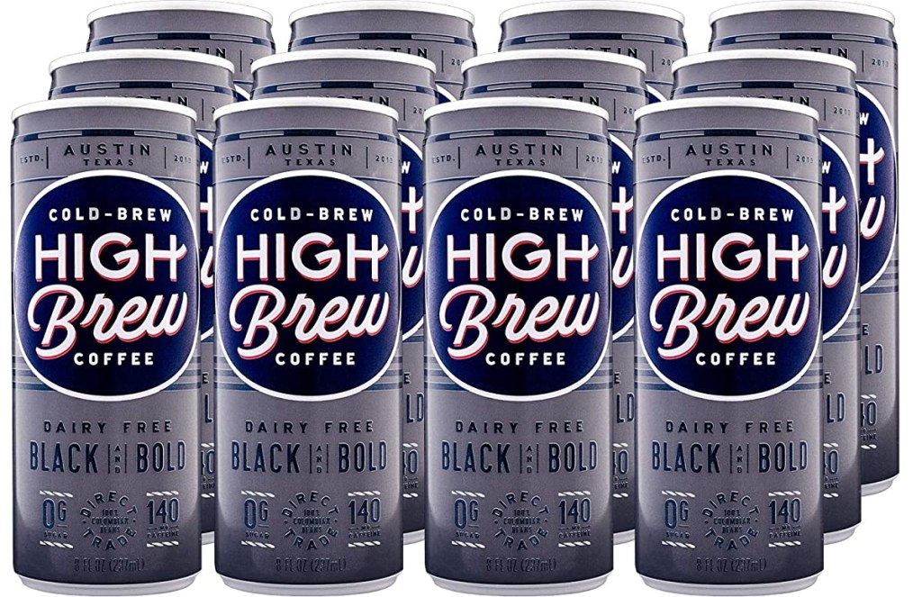 High Brew Black and Bold coffee cans