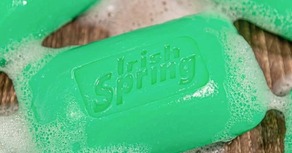 Irish Spring Bar Soap surrounded by bubbles