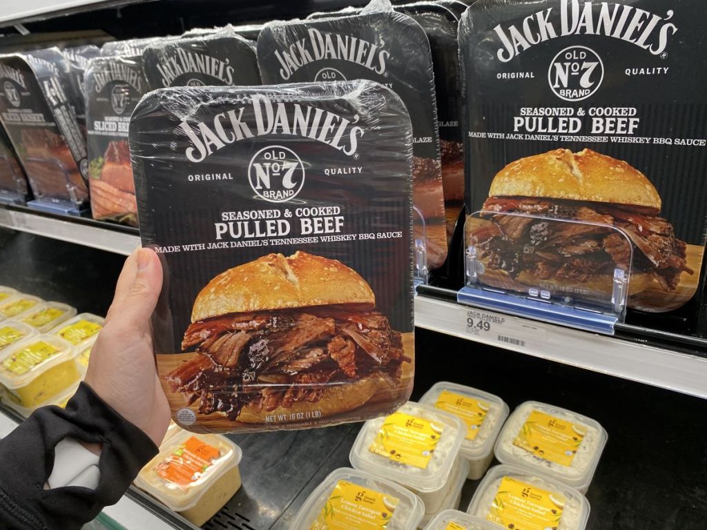 hand holding package of Jack Daniel's Pulled Beef