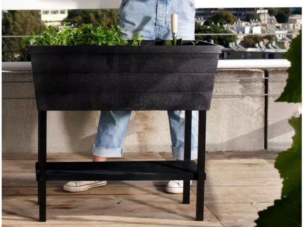 person with Keter Urban Bloomer Raised Garden Bed