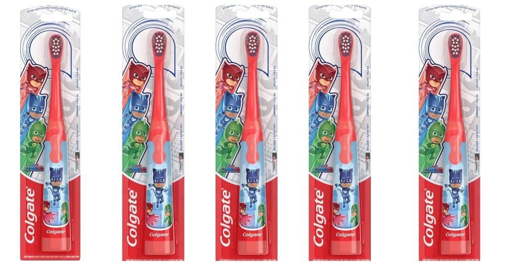 six colgate kids PJ Masks powered toothbrushes in the packaging