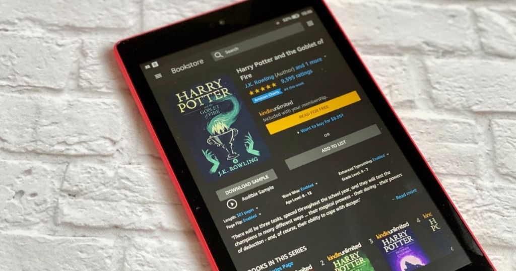Harry Potter Kindle Unlimited book on a kindle