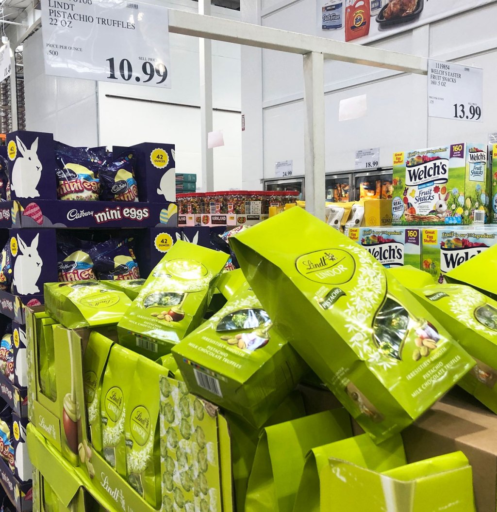 green bags of Lindt Pistachio Truffles at Costco
