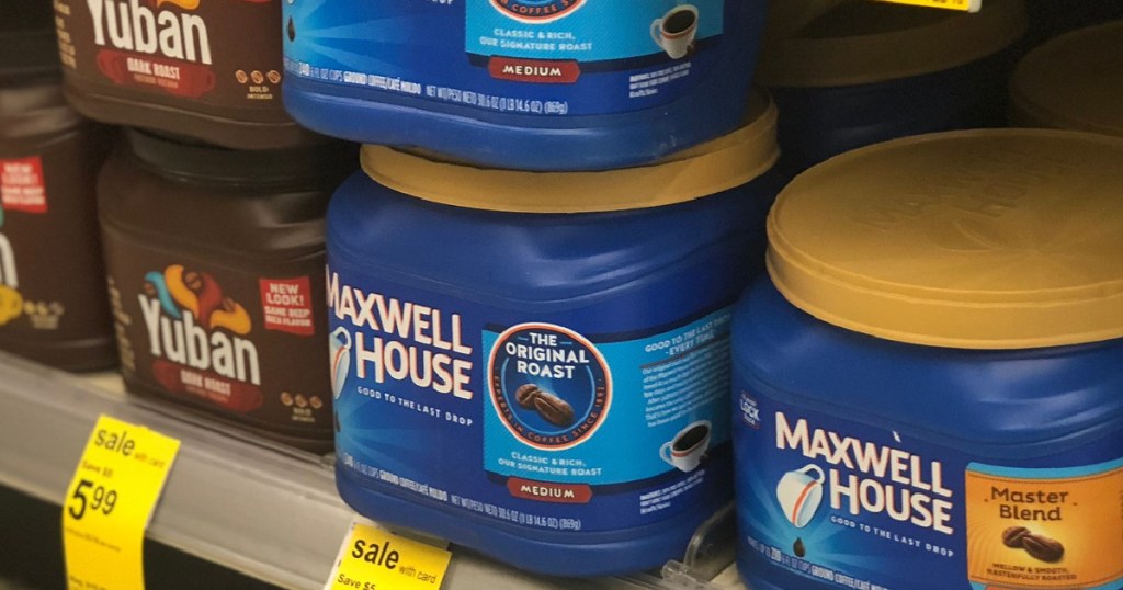 maxwell house coffee canisters on store shelf