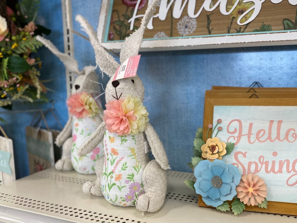 stuffed easter bunnies on shelf at michaels