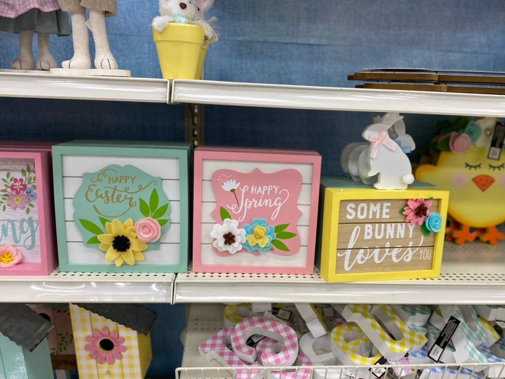 easter signs on michaels store shelf