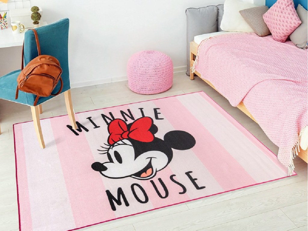 Minnie Mouse Pink Stripe Area Rug