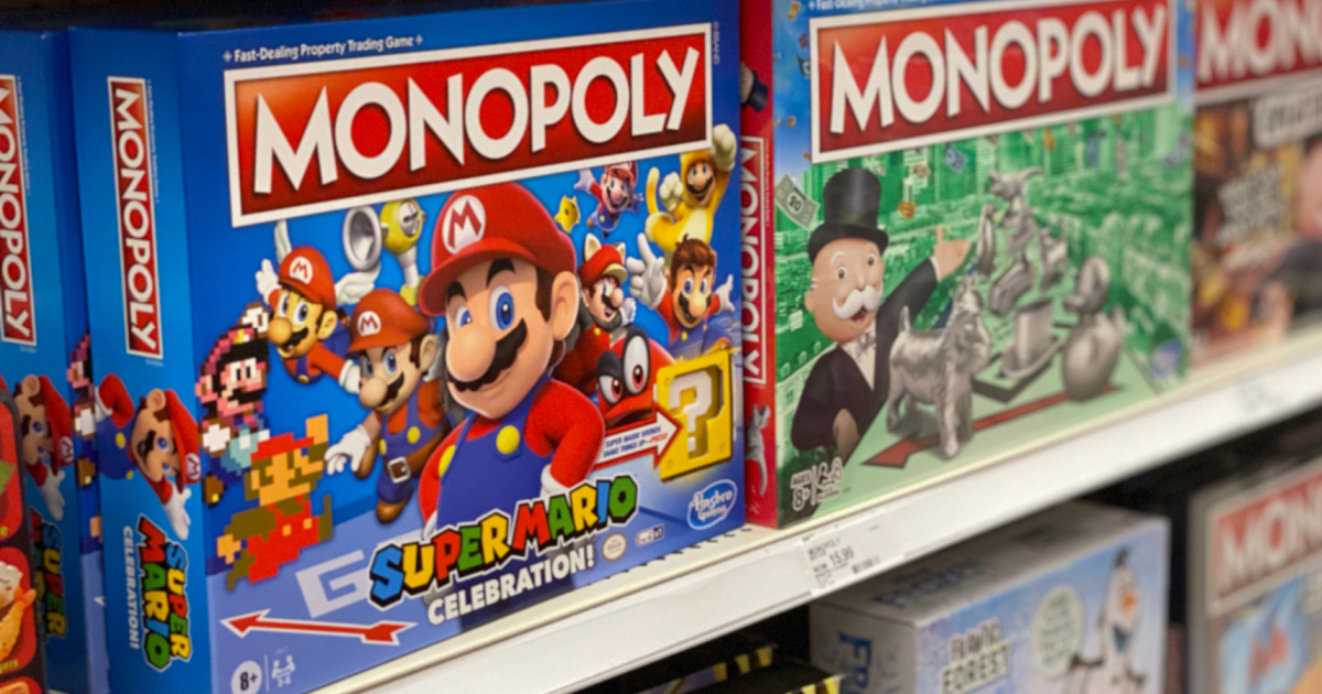 Super Mario Monopoly board game on shelf