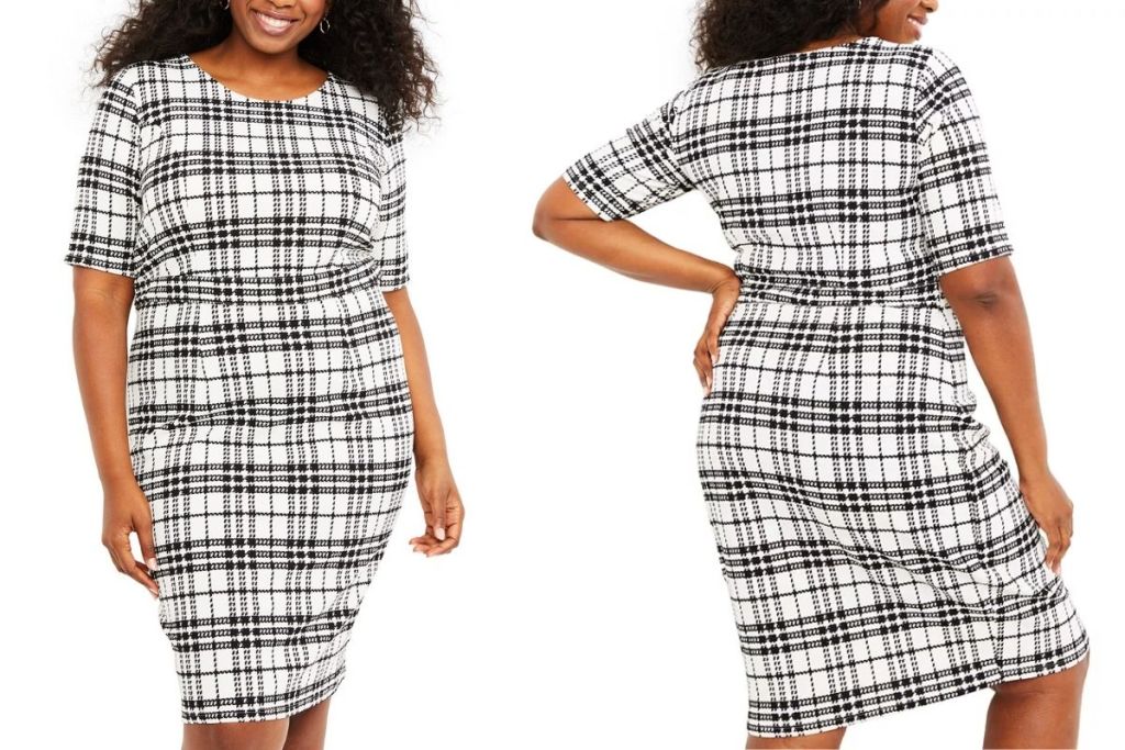 front and back of Motherhood Maternity Plaid Dress