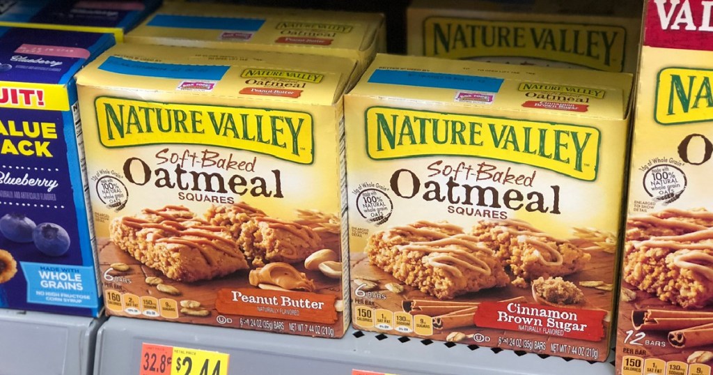 boxes of oatmeal breakfast bars on store shelf