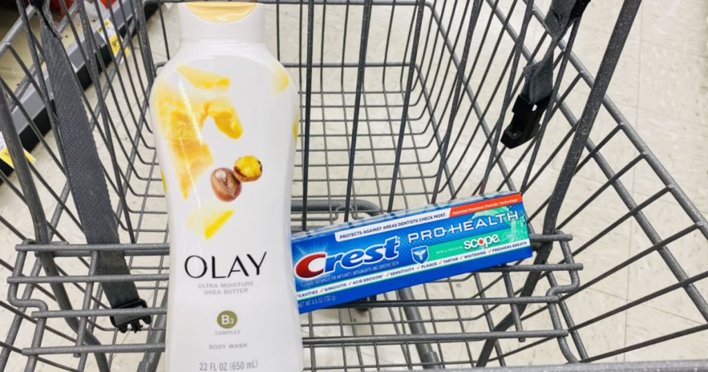 body wash and toothpaste in cart 