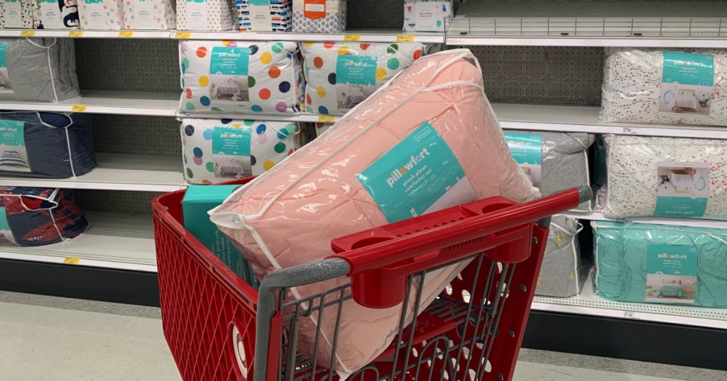 pillowfort bedding in a target shopping cart 
