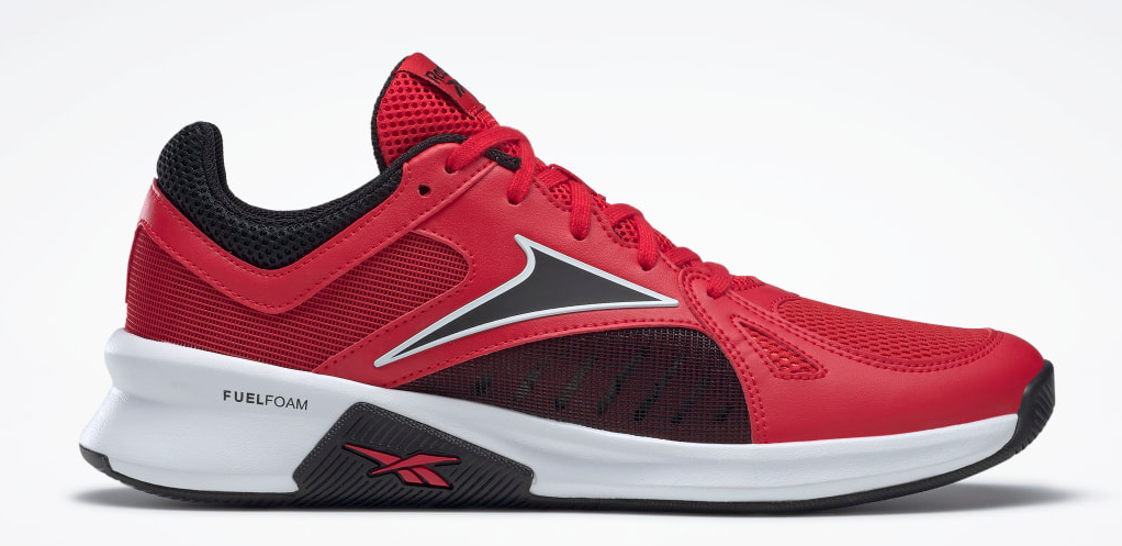 white, red and black Reebok shoe