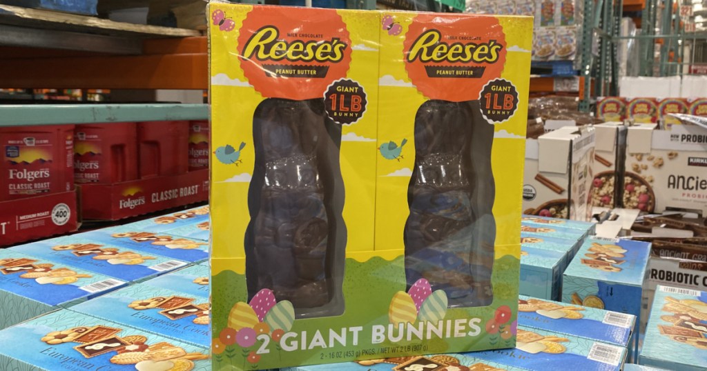 a two pack of 1-pound chocolate covered peanut butter bunnies
