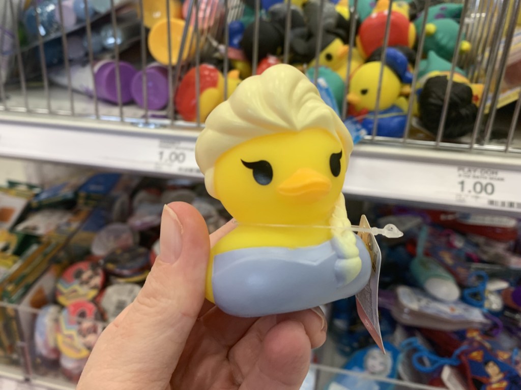 hand holding elsa rubber duck at target 
