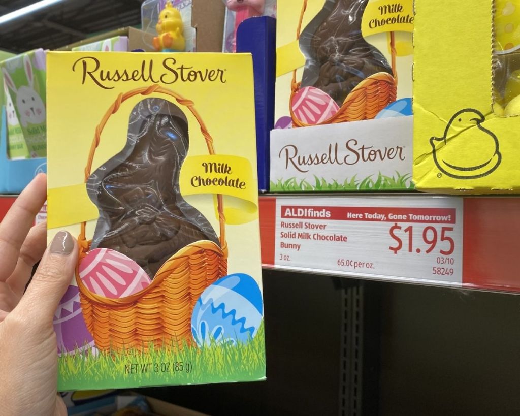 hand holding Russell Stover Milk Chocolate Bunny in store