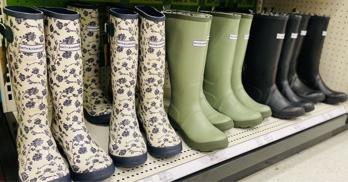 Smith & Hawken Rain Boots on shelf in store